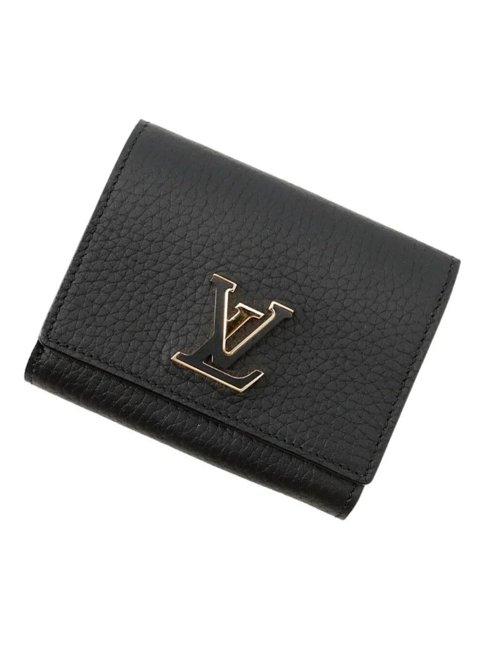 Louis Vuitton Trifold Wallet Taurillon Leather Portefeuille Capucines Tiny Black